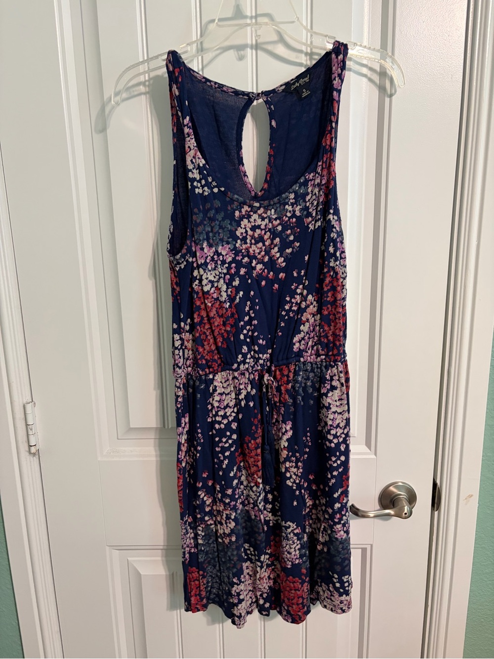 Lucky Brand Floral Navy Sleeveless Drawstring Dress